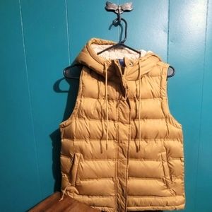 Tan Sherpa Hood Lined Puffer Vest